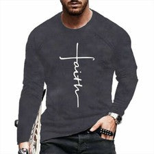Hombres Vintage Gráfico Gris Oscuro Manga Larga Moda Suave Camiseta Informal