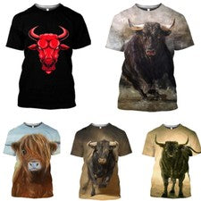Caza Animal Toro Harajuku Camiseta Impresa en 3D Hombre Mujer Moda Informal Prendas para el toro