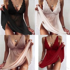 Sexy Falda de Noche de Encaje Cuello en V Moda Dije Soporte Pijama Para Mujer Sexy Sin Mangas