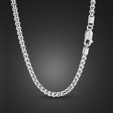 Collar de cadena de caja redonda sólida de 3 mm de plata de ley 925 de 18"-28" para mujer y hombre