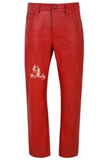 Pantalón de motociclista de cuero real para hombre rojo 100 % cuero de vaca clásico estilo 501