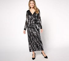 Vestido de noche negro Dennis Basso para mujer talla 14 Burnout A672942