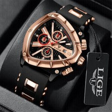 Reloj pulsera LIGE deportivo de cuarzo para hombre correa de silicona caja triangular cronógrafo