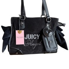 Lindo bolso de hombro Juicy Couture Juicy Angel negro lazos Y2K gótico