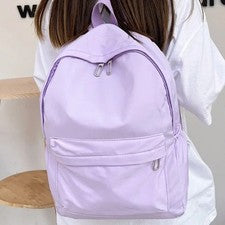 Mochila escolar de viaje impermeable de nailon para mujer bolsa para libros de color liso