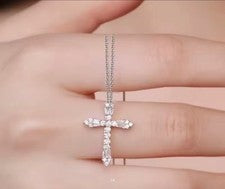 "Collar de Piedra Circonita Cúbica Cruz Plata 18"" Cadena Fe Religiosa Joyería NUEVO