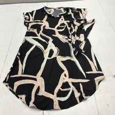 Vestido para mujer Shein negro diseño abstracto cuello en V manga corta talla grande NUEVO