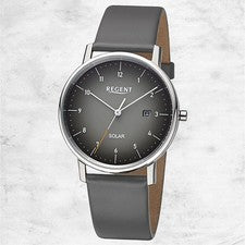 Regent Reloj De Cuero Para Hombre Con Correa De Cuero Gris Quarz URF1547