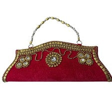 Bolso sin asas de terciopelo rosa intenso estilo indio para mujer