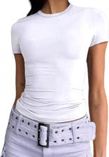 Mujer Jersey Camiseta, Niña Picante, Top Slim Fit, Moda Cuello Redondo Leche