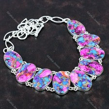 Collar ajustable de plata 925 turquesa dalia rosa Kingman natural para mujer