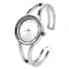 Reloj brazalete brazalete plateado cara redonda para mujer