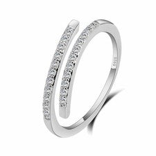 Elegante Anillo Ajustable Delgado para Mujer Plata de Ley 925 Circón Blanco Joyería
