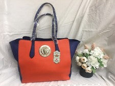 Bolso de mano para mujer rojo/azul grande doble asas tachuelas forro 2 bolsillos internos
