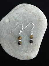 Pendientes pequeños de piedras preciosas ojo de tigre - plata de ley 925 - bolsa de regalo - envío y devolución