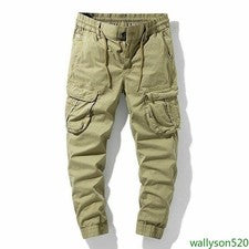 Pantalones cargo informales para hombre bolsillos cintura elástica pantalones largos algodón primavera 28-38