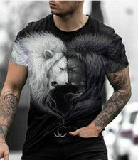 Camiseta Hombres Camiseta Casual Con Estampado Gráfico De Moda León Blanco Negro
