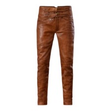 Pantalones de cuero marrón para hombre - Pantalones ajustados estilo roca de piel de cordero genuina