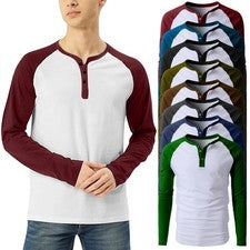 Camiseta Para Hombres Manga Larga Abuelo Botones Cuello Puño Liso Informal Hanley Top M-3XL