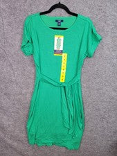 Vestido tejido cuello redondo de moda diario Chaps para mujer con cinturón talla pequeña verde