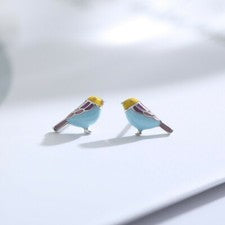 Nuevos Aretes Azul Plata 925 Esmalte Pájaro Niñas Moda Joyería Regalo