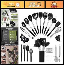 Juego de 40 utensilios de cocina de silicona, acero inoxidable resistente al calor, antiadherente C