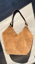 Bolso de Mano de Gamuza Marrón para Mujer Hecho en ITALIA