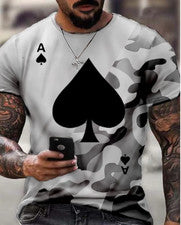 Camiseta Hombre Moda Gris Ace of Spades Poker Estampado Manga Corta Camiseta Tee