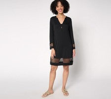 Vestido para mujer Susan Graver talla XL suela estampado encaje ribete negro A683082