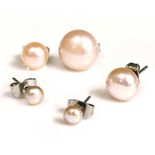 Pendientes de acero inoxidable pendientes plata agua dulce perlas cultivadas perla rosa rosa mujer
