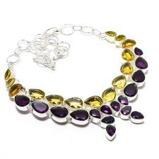 Collar de joyería hecha a mano de amatista, piedras preciosas de citrino 18"
