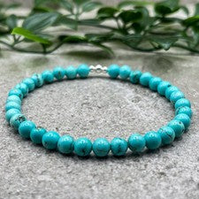 Pulsera apilable elástica con cuentas de plata de ley con piedras preciosas de cristal TURQUESA