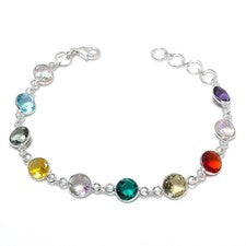 Brazalete de joyería de plata de ley 925 hecho a mano con piedras preciosas multicolores tamaño 7-8"