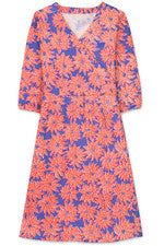 Vestido para mujer - Vestido estampado azul naranja - Vestido midi - Mediano - Jersey de algodón