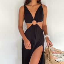 Sexy Halter Sin Espalda Hueco Sencillo Informal Simple Cuello en V Profundo Moda para Mujer