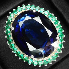 Inestimables anillos de oro blanco de plata de ley 925 ovalados de tanzanita azul real de 27 quilates