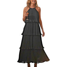 Nuevo con etiquetas Vestido Zesica Mujer M Sin Mangas Halter En Niveles Volantes Pequeño Vestido Negro Sexy