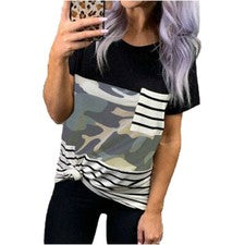 Camiseta Mujer Blusa Moda Manga Corta Deportes Negro Rayas Abstractas Camiseta Informal