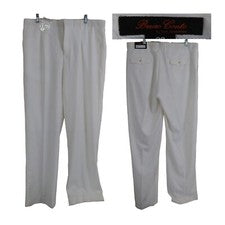 NUEVO Pantalones de Vestir Bruno Conte Sin Acabar Blanco Crema Plisado Mezcla Rayón 38X33
