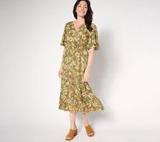 Vestido para mujer Gloria Vanderbilt talla L floral sueños aleteo en capas verde A655135