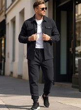 Hombres Chaqueta Pantalones 2 PIEZAS Conjunto Estilo Americano Negocios Informal Manga Larga Conjunto