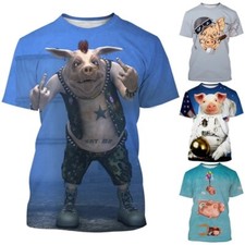 Animal Cerdo Hip Hop Corto Impreso en 3D Camiseta Verano Hombre Moda Camiseta Prendas para el torso