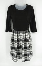Vestido de mujer Oxiuly blanco y negro a cuadros mangas 3/4 pequeño nuevo con etiquetas