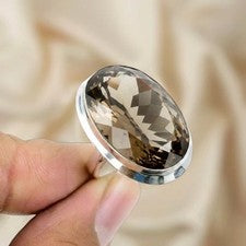 Anillo de plata de ley 925 con piedras preciosas de cuarzo ahumado hecho a mano joyería regalo para mujer