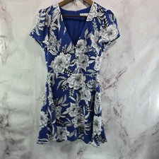 Vestido Lovers and Friends Mujer Pequeño Azul Blanco Floral Mini V Circular Flutter