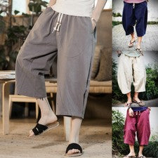 Pantalones holgados harén estilo chino harén estilo algodón lino vintage de verano para hombre