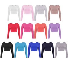 Nueva camiseta para mujer de manga larga básica recortada 8-14