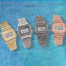 Reloj Deportivo Digital LED F91W Banda de Acero Hombres Mujeres Informal-Plateado!