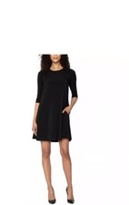 Mini Vestido Columpio Para Mujer Leota Sin Arrugas Manga Cuarta, Negro, Talla L B31