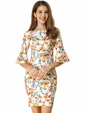 Vestido de mujer manga trompeta escote submarino flores eutivestido